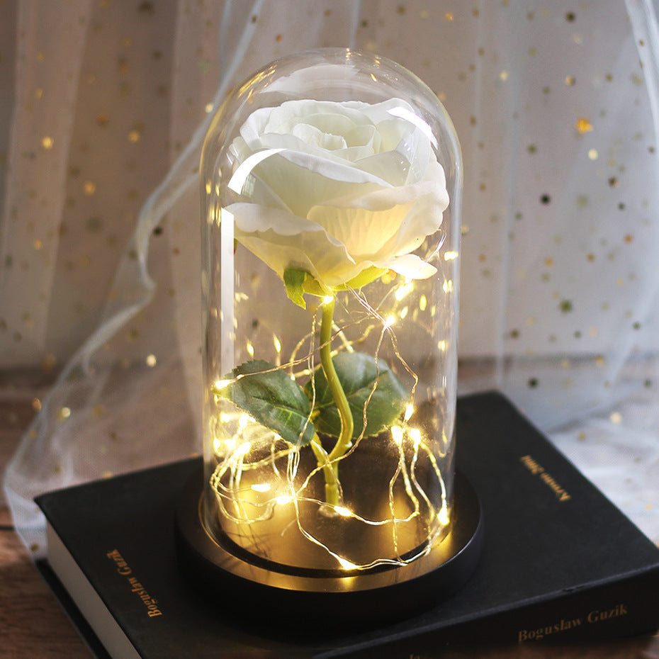 Immortal Simulation Rose Glass Cover Luminous Led Ornament