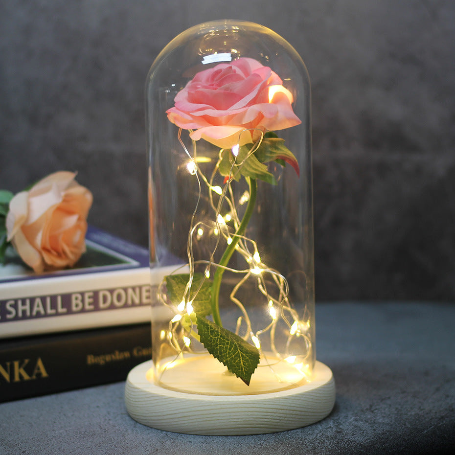 Immortal Simulation Rose Glass Cover Luminous Led Ornament